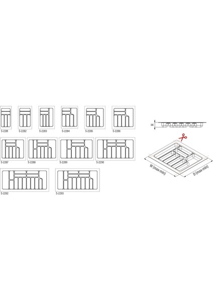 S-2289 Çekmece Içi Plastik Kaşıklık Gri Renk 74X49 cm (10 Göz) S-2289-G