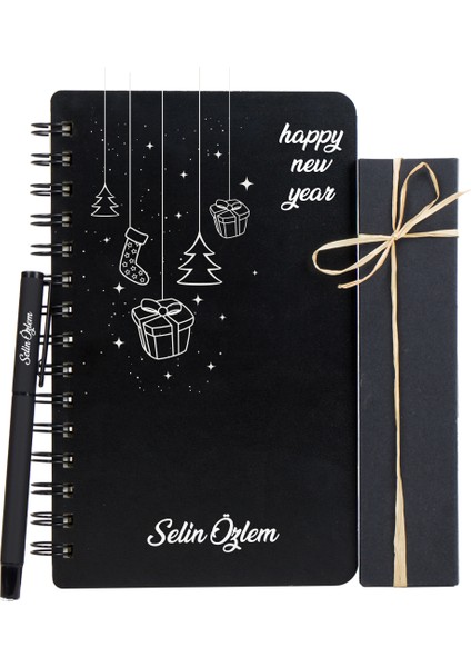 Yeni Yıla Özel Mutlu Yıllar Tasarımlı Ahşap Kapaklı Defter-Kalem Seti fiyatları