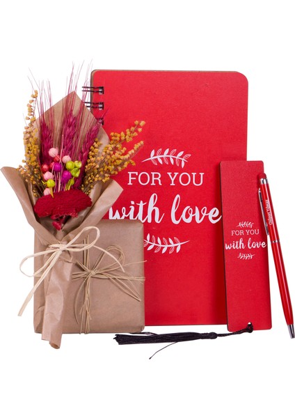 Seninle Bir Ömür Tasarımlı 14 Şubat Hediyesi, Sevgiliye Hediye, Defter Kalem Ayraç Hediye Seti