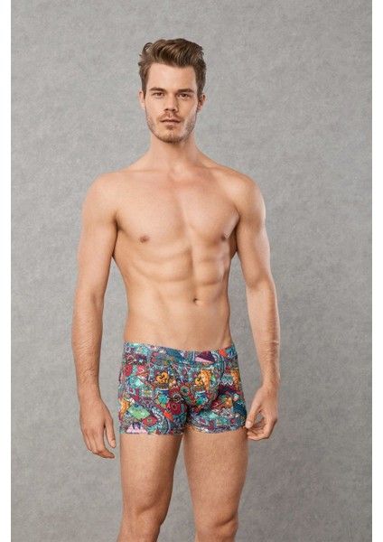 1807 Erkek Modal Çok Renkli Baskılı Torbalı Normal Paça Boxer