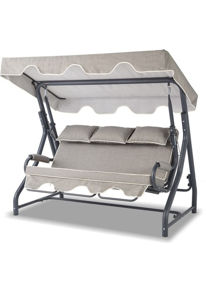 Salvia 3 Kişilik Yatarlı Bahçe Salıncağı Balkon Teras Salıncak Gri Minder