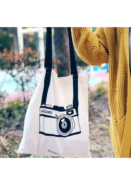 Gülümse Fotoğraf Makinesi Bez Çanta