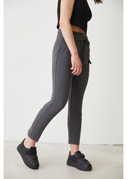 Kemerli Kumaş Pantolon-Gri modelleri