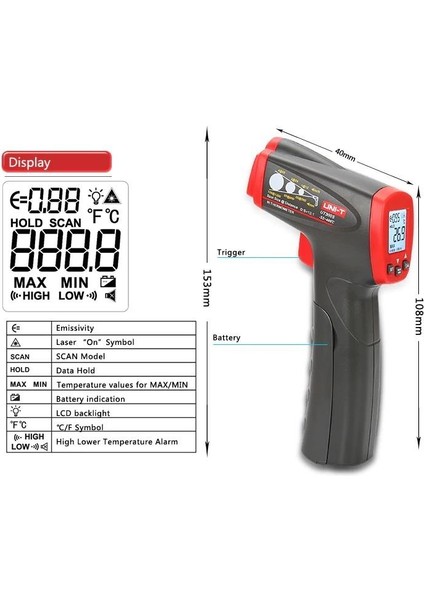 Unı-T UT300S Infrared Termometre - Kızılötesi Temassız Sıcaklık Ölçer