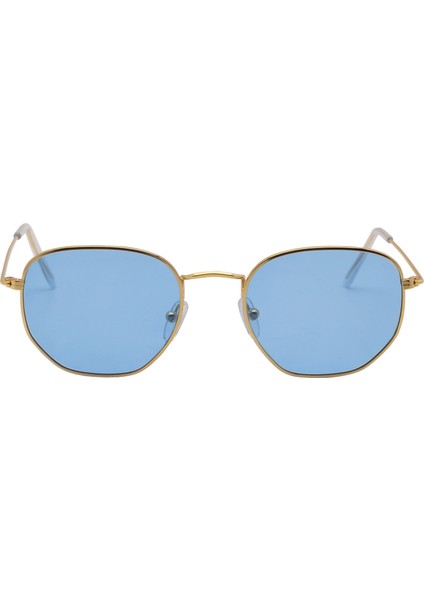 E102 Metal Geometrik Model Gold- Mavi Güneş Gözlüğü C2-Cat.3