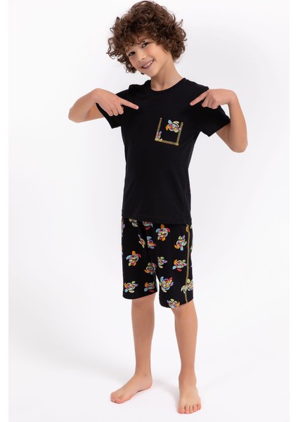 Love Turtles Siyah Erkek Çocuk Bermuda Takım