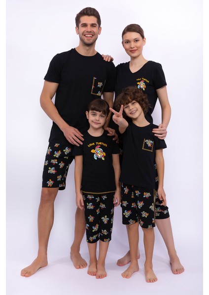 Love Turtles Siyah Erkek Çocuk Bermuda Takım modelleri