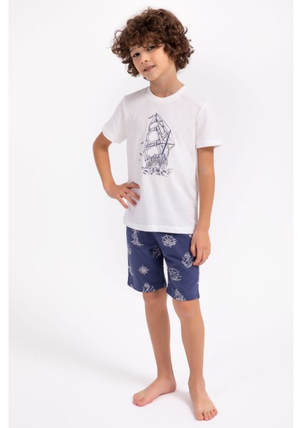 Sailor Krem Lacivert Erkek Çocuk Bermuda Takım