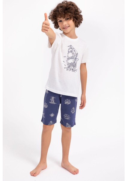 Sailor Krem Lacivert Erkek Çocuk Bermuda Takım modelleri