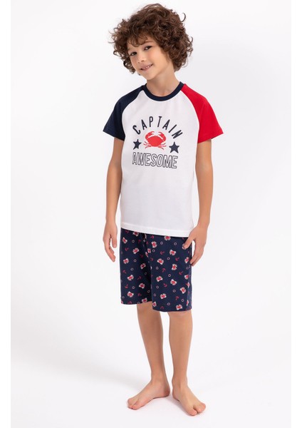 Captain Awesome Krem Erkek Çocuk Bermuda Takım