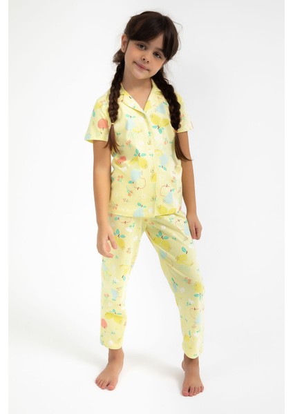 Fruits Açık Sarı Kız Çocuk Gömlek Pijama Takımı
