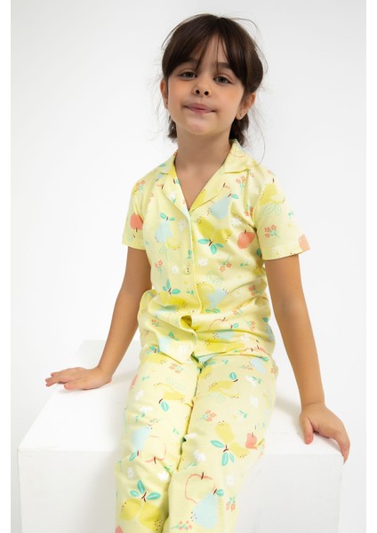 Fruits Açık Sarı Kız Çocuk Gömlek Pijama Takımı fırsatları