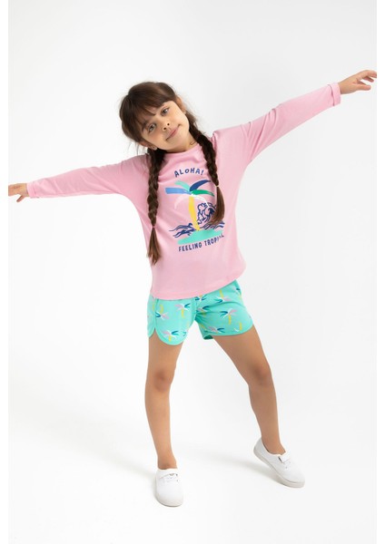 Feeling Tropical Pembe Kız Çocuk Uzun Kol Şort Takım