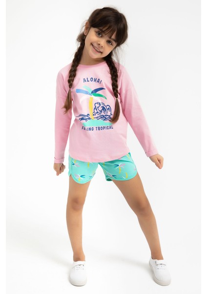 Feeling Tropical Pembe Kız Çocuk Uzun Kol Şort Takım modelleri