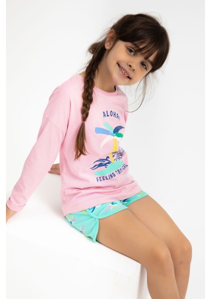 Feeling Tropical Pembe Kız Çocuk Uzun Kol Şort Takım fırsatları