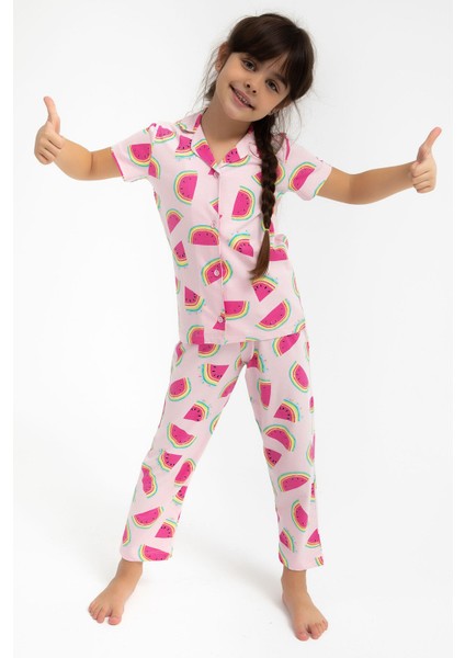 Watermelon Açık Pembe Kız Çocuk Gömlek Pijama Takımı fiyatları