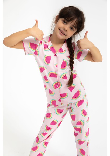 Watermelon Açık Pembe Kız Çocuk Gömlek Pijama Takımı fırsatları