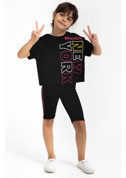 Newyork Siyah Kız Çocuk Bermuda Tayt Takım fiyatları