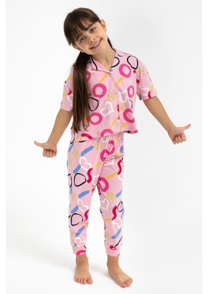 Rolyply Love Pembe Kız Çocuk Gömlek Pijama Takımı