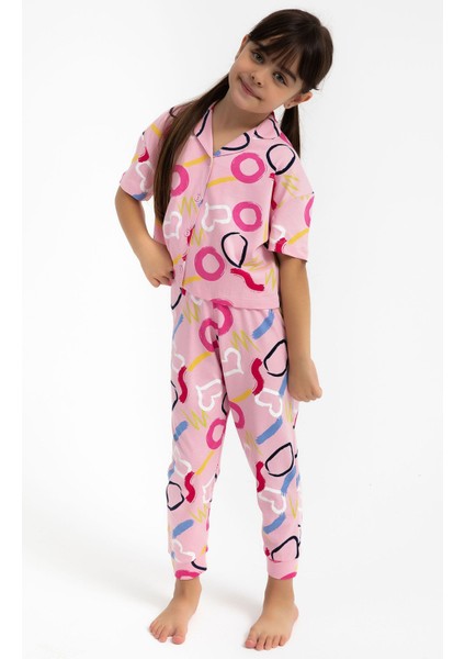 Rolyply Love Pembe Kız Çocuk Gömlek Pijama Takımı