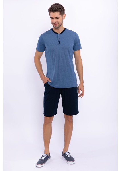 Düğmeli Navy Erkek Pijama Takımı
