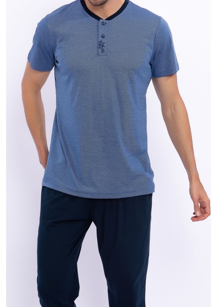 Düğmeli Navy Erkek Pijama Takımı modelleri