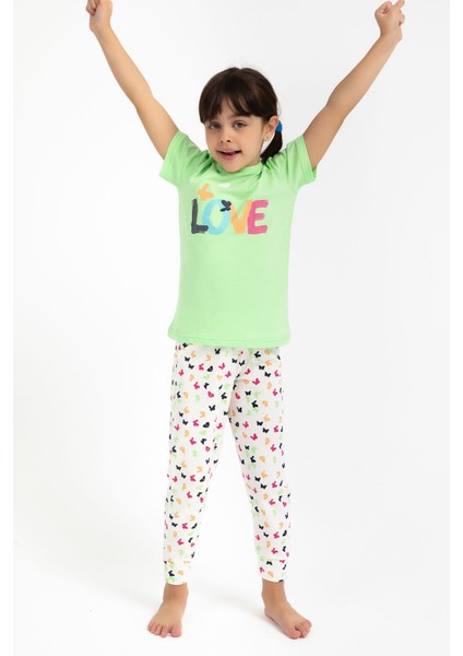 Love Mint Yeşili Kız Çocuk Pijama Takımı