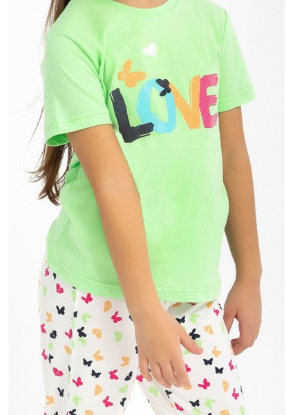 Love Mint Yeşili Kız Çocuk Pijama Takımı