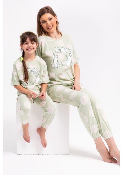 Cats Su Yeşili Kız Çocuk Pijama Takımı
