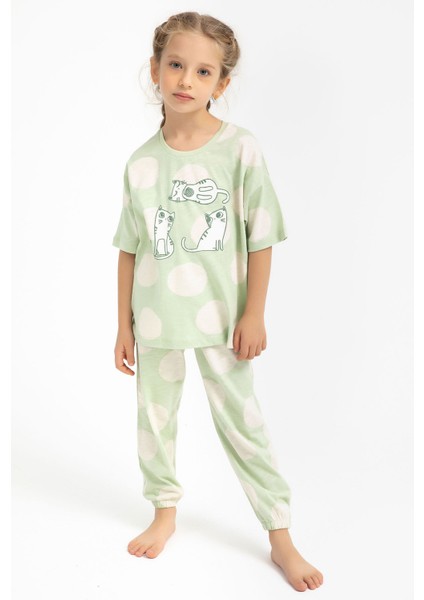 Cats Su Yeşili Kız Çocuk Pijama Takımı modelleri
