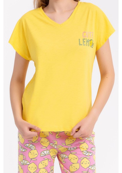 Cute Lemon Sarı Kadın Kapri Takım fırsatları