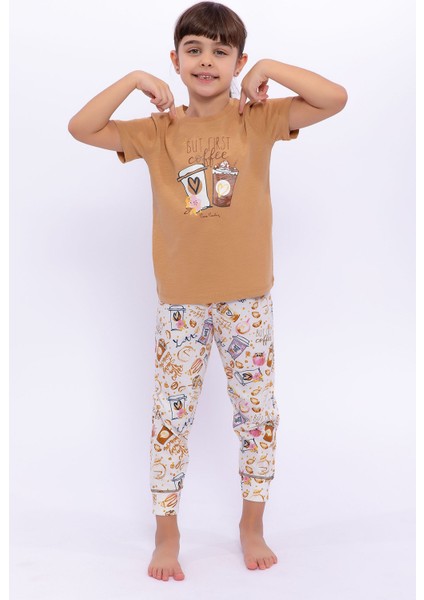 But First Coffee Camel Kız Çocuk Pijama Takımı
