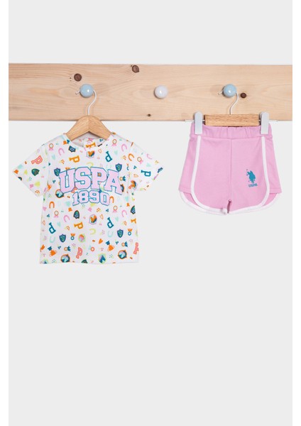 Krem Pembe Kız Bebek Biyeli Şort Takım
