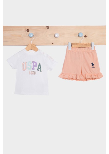 Krem Kız Bebek Fırfırlı Kısa Kollu Takım