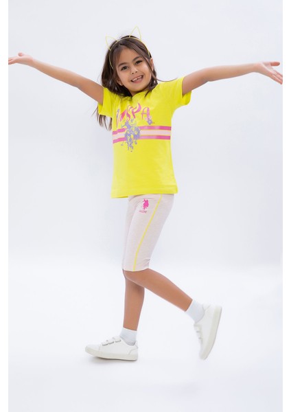 Limon Sarısı Kız Çocuk Bisiklet Yaka Bermuda Tayt Takım modelleri