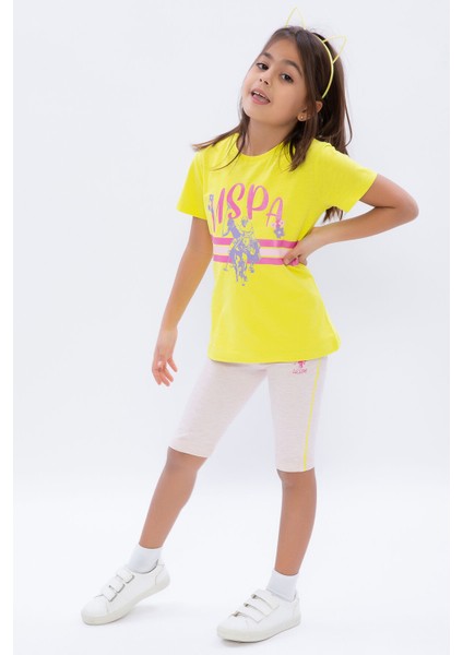 Limon Sarısı Kız Çocuk Bisiklet Yaka Bermuda Tayt Takım fırsatları