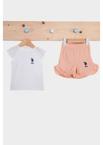 Basic Krem Kız Bebek Fırfırlı Kısa Kollu Takım