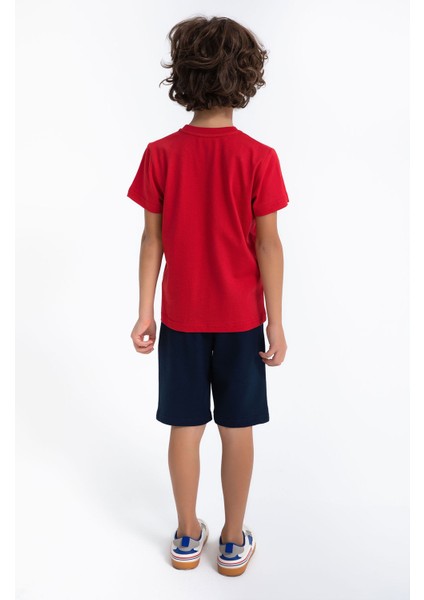 Kırmızı Lacivert Erkek Çocuk Bisikler Yaka Bermuda Takım indirimleri