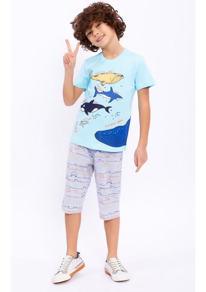 Blue Whale Turkuaz Erkek Çocuk Kapri Takım