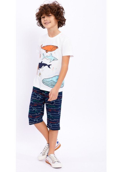 Blue Whale Krem Erkek Çocuk Kapri Takım modelleri