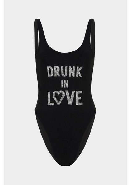 Açelya Okcu Drunk In Love Sloganlı Push Up Mayo