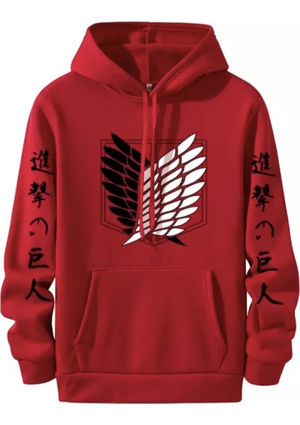 Büyük Beden Kapüşonlu Titan Çift Kanat Baskılı Pamuk Dokuma Erkek Sweatshirt