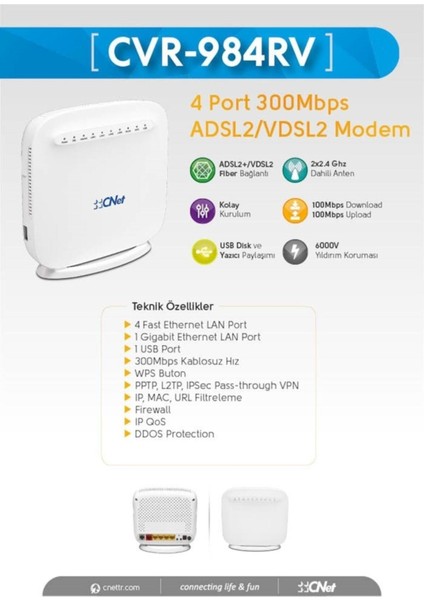 Cnet 984RV Adsl2 Vdsl2 Modem Router 4port USB 300MBPS