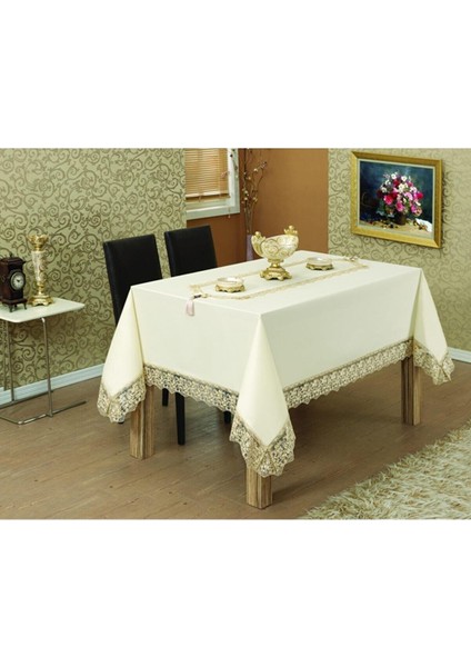 Lydia Güpürlü Krep Kumaş Krem/Bej Masa Örtüsü Dikdörtgen 170*230 cm - 863