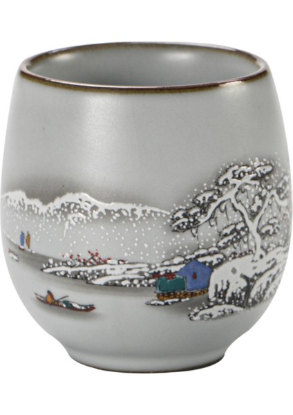 1 Adet Çin Seramik Çay Kupası Beyaz Porselen Kung Fu Bardaklar Kolu ile Drinkware Şarap Kahve Kupa Teacup Toptan | Teacups (Kar Sahnesi)