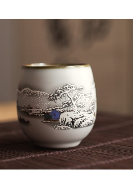1 Adet Çin Seramik Çay Kupası Beyaz Porselen Kung Fu Bardaklar Kolu ile Drinkware Şarap Kahve Kupa Teacup Toptan | Teacups (Kar Sahnesi)