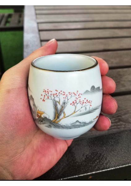 1 Adet Çin Seramik Çay Kupası Beyaz Porselen Kung Fu Bardaklar Çömlekçilik Kolu ile Drinkware Şarap Kahve Kupa Teacup Toptan | Teacups (Peyzaj)
