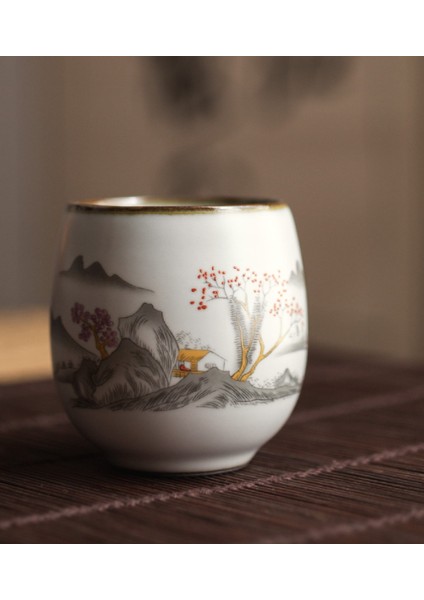 1 Adet Çin Seramik Çay Kupası Beyaz Porselen Kung Fu Bardaklar Çömlekçilik Kolu ile Drinkware Şarap Kahve Kupa Teacup Toptan | Teacups (Peyzaj)