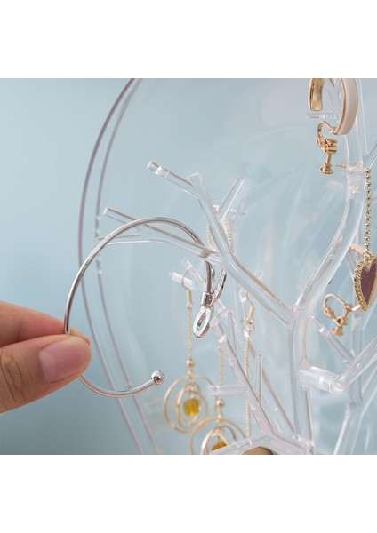 LED Işık Makyaj Organizatör Şeffaf Takı Saklama Kutusu Taşınabilir 360 Hem Döndür Küpe Kolye Raf | Saklama Kutuları ve bidon