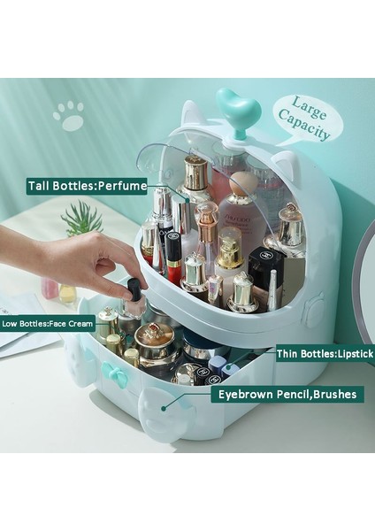 Sanlindou Kedi Şekilli Plastik Makyaj Organizeri -Mavi (Yurt Dışından)